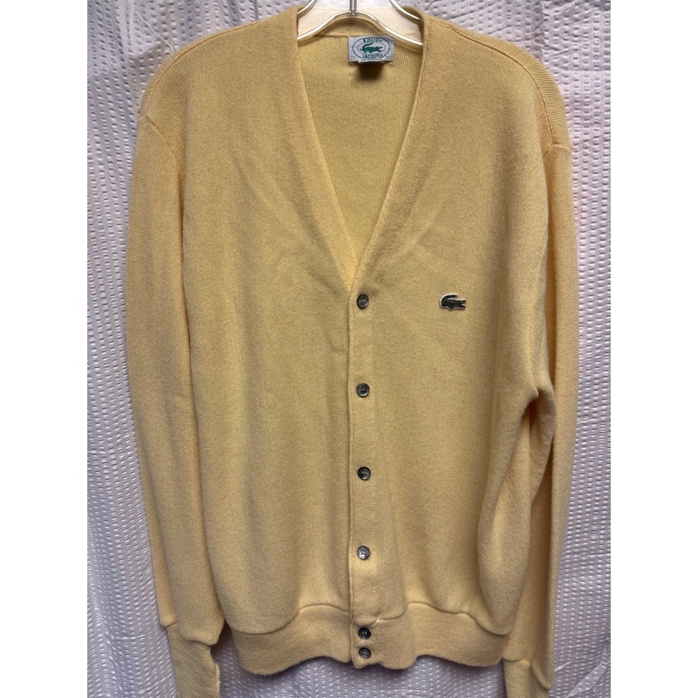 Vintage Izod Lacoste Cardigan Sweater Mens Large Yellow Grandpa Preppy USA Croc - Picture 8 of 13